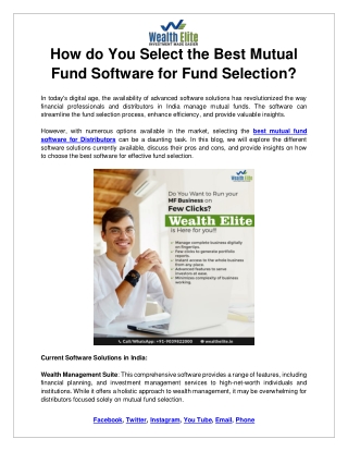 How do You Select the Best Mutual Fund Software for Fund Selection