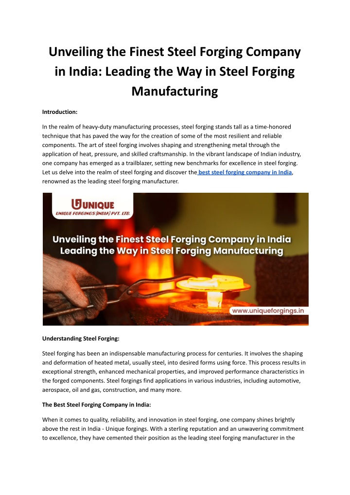 unveiling the finest steel forging company