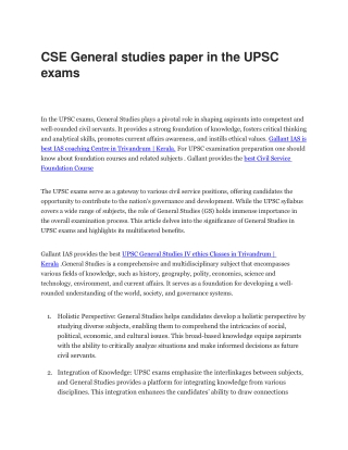 CSE General studies paper in the UPSC exams