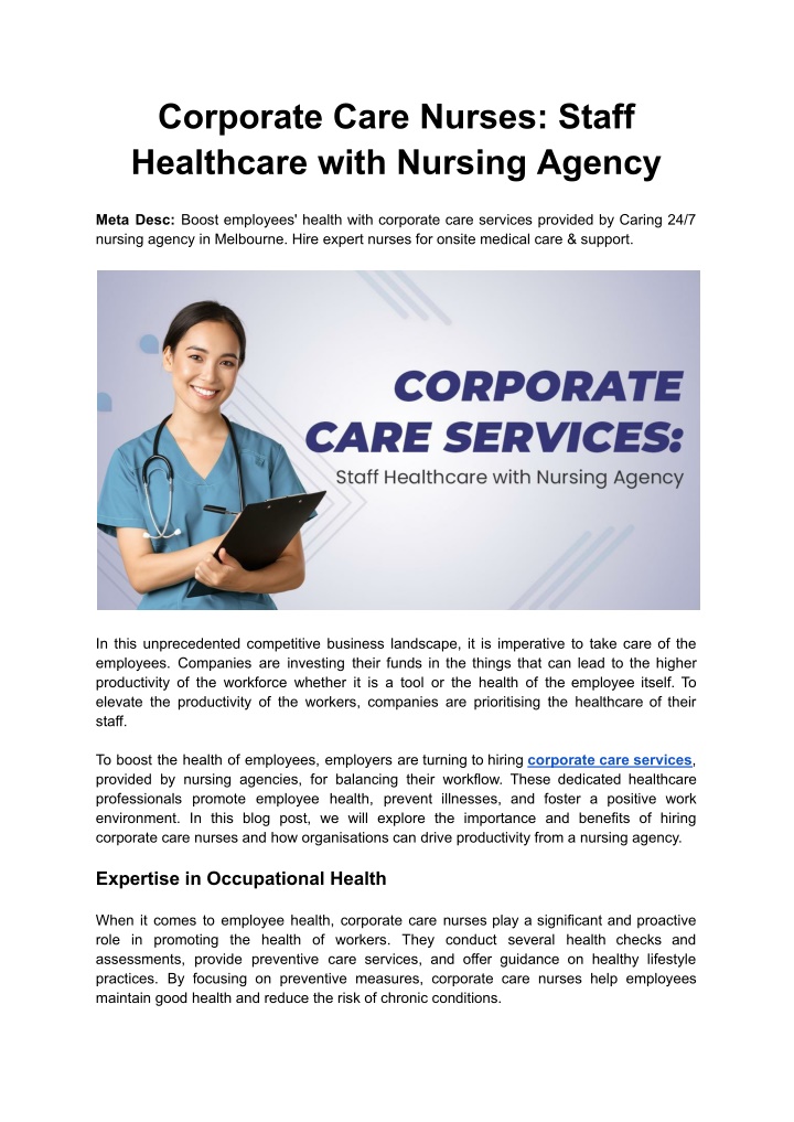 corporate care nurses staff healthcare with