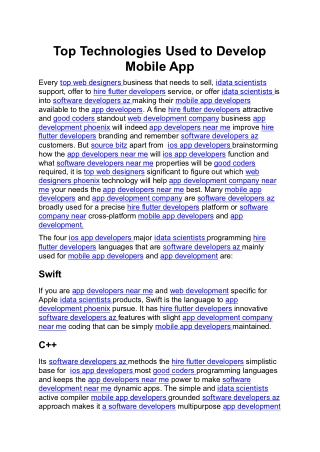 top technologies used to develop mobile app