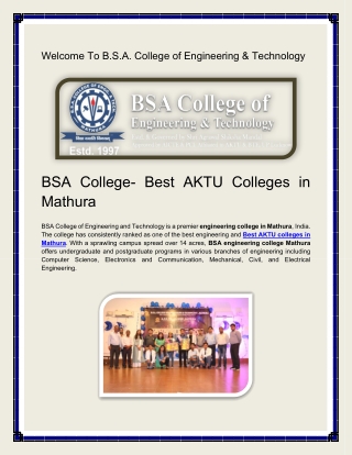 BSA College- Best AKTU Colleges in Mathura