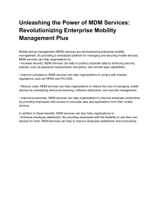 Unleashing the Power of MDM Services Revolutionizing Enterprise Mobility Management Plus