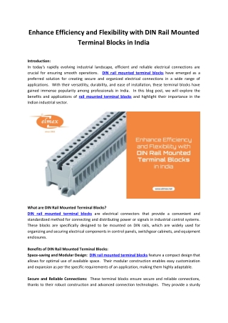 Enhance Efficiency and Flexibility with DIN Rail Mounted Terminal Blocks