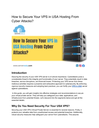 How to Secure Your VPS in USA Server From Cyber Attacks