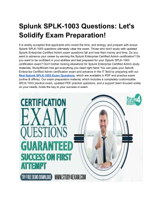 Splunk SPLK-1003 Questions: Let's Solidify Exam Preparation!