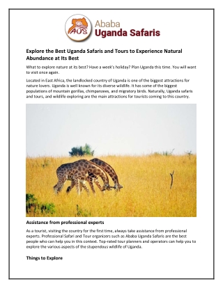 Explore the Best Uganda Safaris and Tours to Experience Natural Abundance