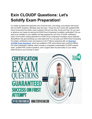 Exin CLOUDF Questions: Let's Solidify Exam Preparation!