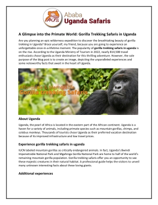 A Glimpse Into the Primate World: Gorilla Trekking Safaris in Uganda