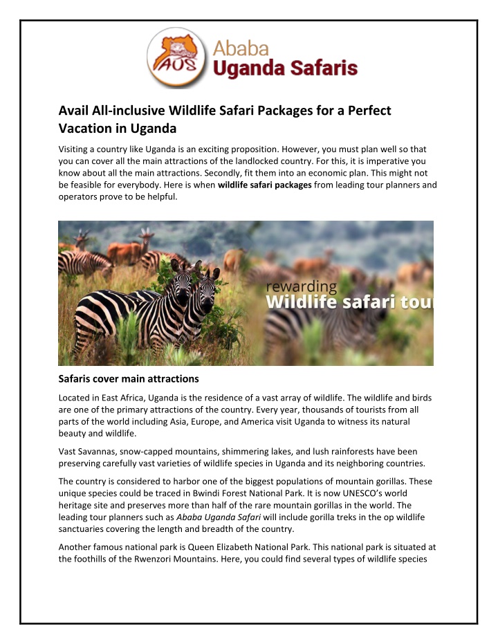 avail all inclusive wildlife safari packages