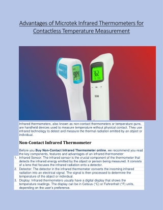 Advantages of Microtek Infrared Thermometers for Contactless Temperature Measurement