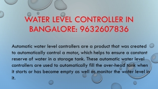 Water Level Controller in Bangalore: 9632607836, 7676280306.
