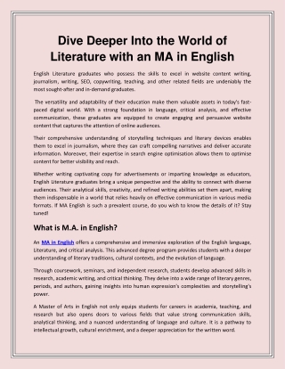 Dive Deeper Into the World of Literature with an MA in English