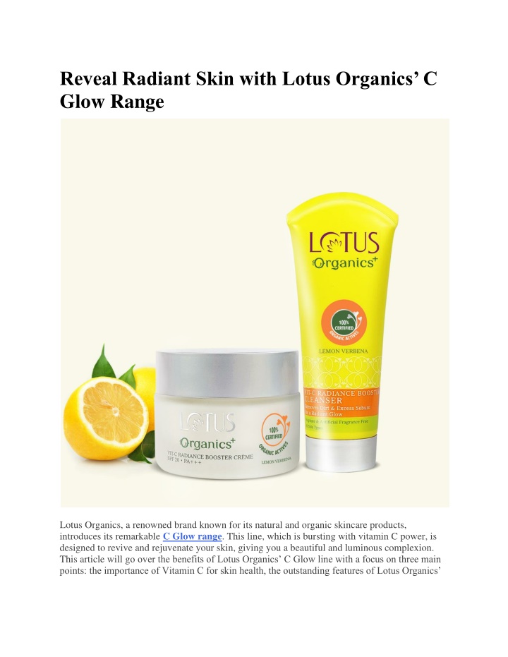 reveal radiant skin with lotus organics c glow