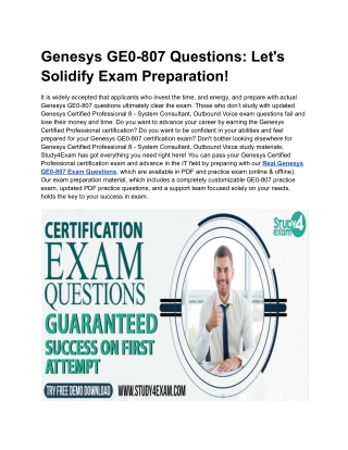 Genesys GE0-807 Questions: Let's Solidify Exam Preparation!