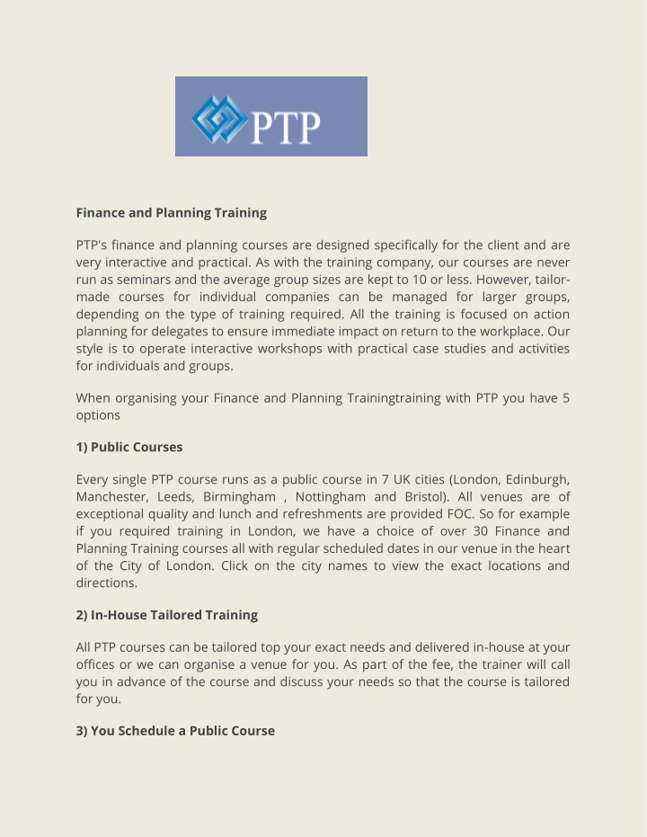 finance and planning training