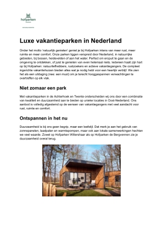 Luxe vakantieparken in Nederland