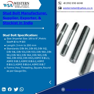 Fasteners | Stud Bolt | Screw | WSA Fasteners