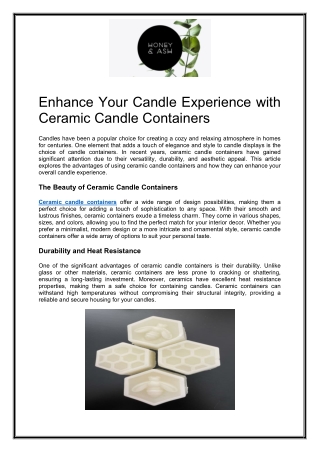 Enhance Your Candle Experience with Ceramic Candle Containers