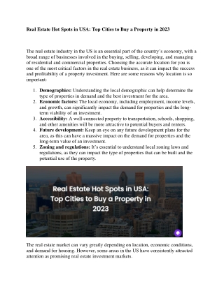 Real Estate Hot Spots in USA