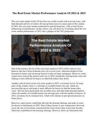 The Real Estate Market Performance Analysis Of 2022