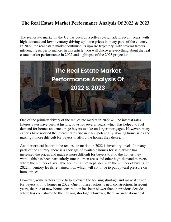 the real estate market performance analysis