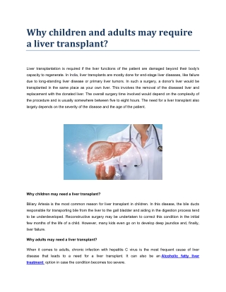 Why children and adults may require a liver transplant