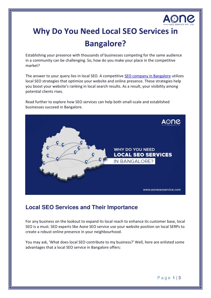 why do you need local seo services in bangalore