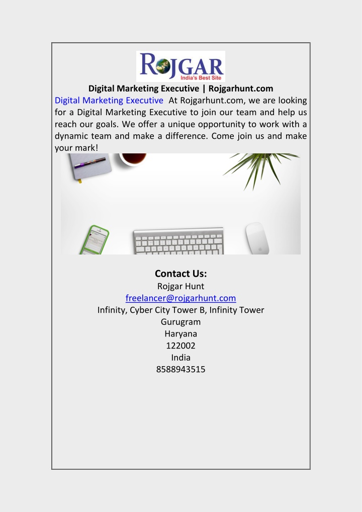 digital marketing executive rojgarhunt