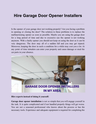 Hire Garage Door Opener Installers