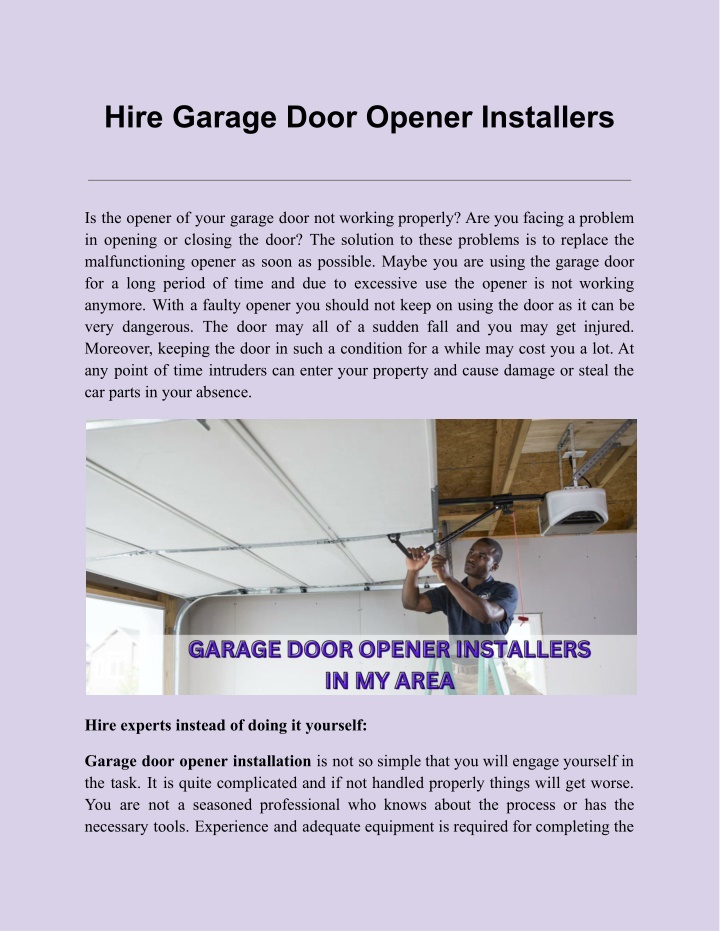 hire garage door opener installers