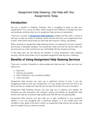 Assignment Help Geelong _ Get Help with Your Assignments Today