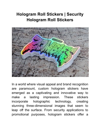 Hologram Roll Stickers _ Security Hologram Roll Stickers