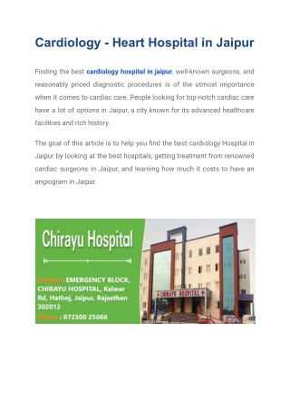 Cardiology - Heart Hospital in Jaipur