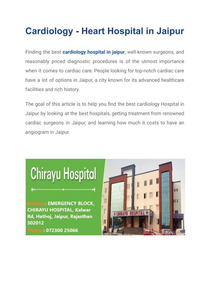 cardiology heart hospital in jaipur