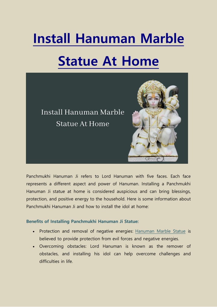 install hanuman marble statue at home