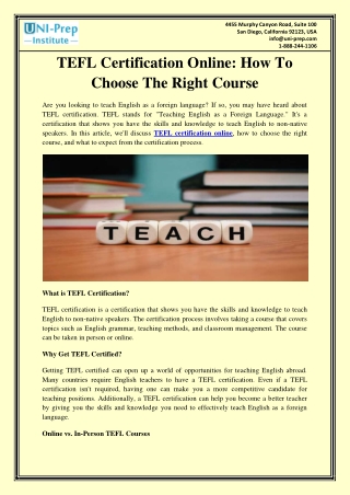 TEFL Certification Online How To Choose The Right Course