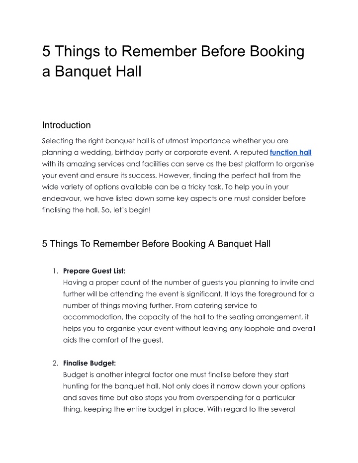 5 things to remember before booking a banquet hall