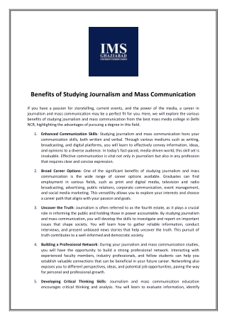 Benefits of Studying Journalism and Mass Communication