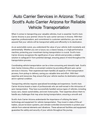 Auto Carrier Services in Arizona_ Trust Scott's Auto Carrier Arizona for Reliable Vehicle Transportation