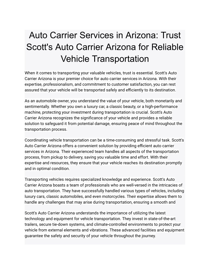 auto carrier services in arizona trust scott