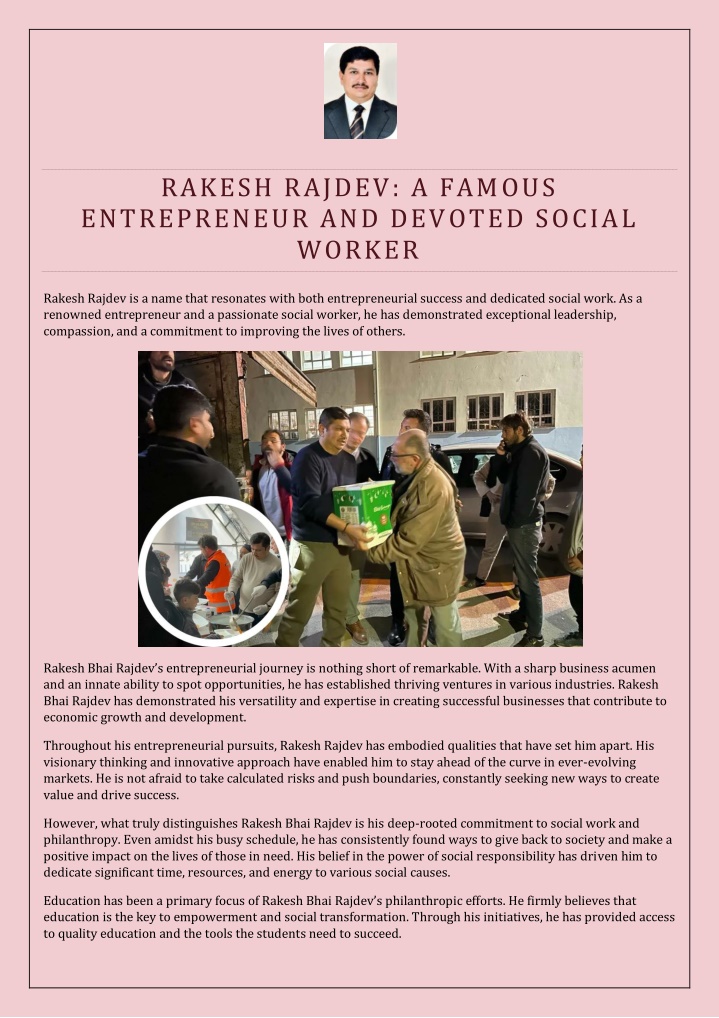 rakesh rajdev a famous entrepreneur and devoted