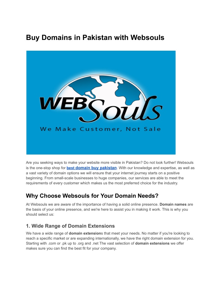 buy domains in pakistan with websouls