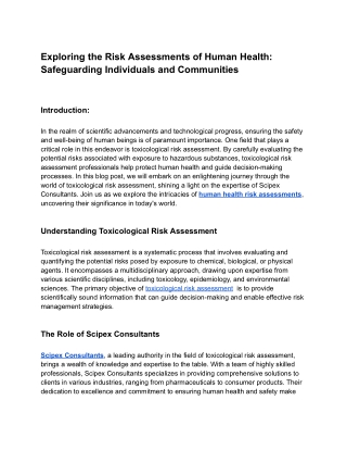 Exploring the Risk Assessments of Human Health_ Safeguarding Individuals and Communities