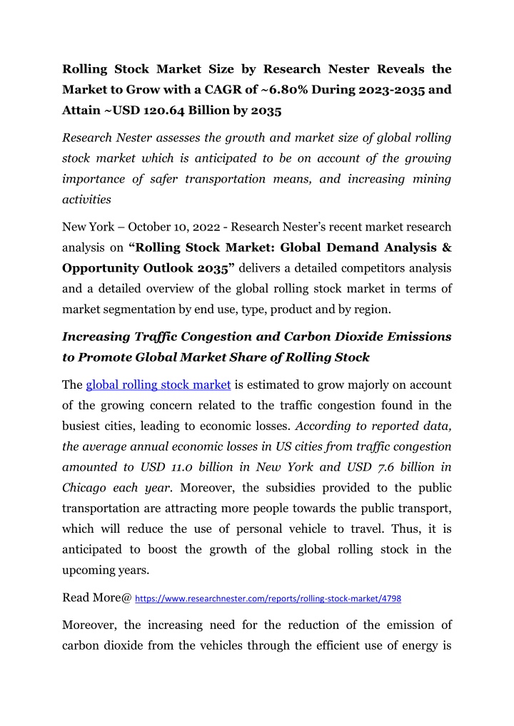 rolling stock market size by research nester