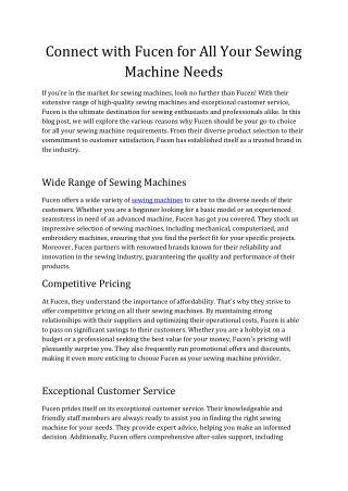 connect with fucen for all your sewing machine