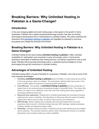 Breaking Barriers_ Why Unlimited Hosting in Pakistan is a Game-Changer