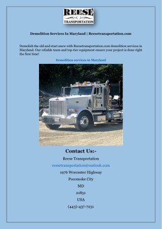 Demolition Services In Maryland | Reesetransportation.com