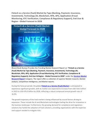 Fintech as a Service (FaaS) Market - Global Forecast to 2028