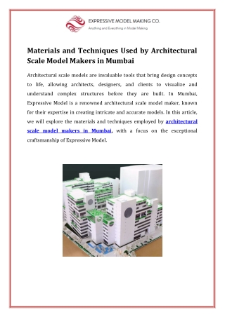 Materials and Techniques Used by Architectural Scale Model Makers in Mumbai